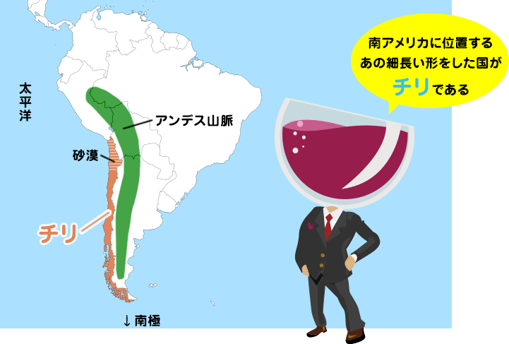 南アメリカに位置する、あの細長い形をした国がチリである